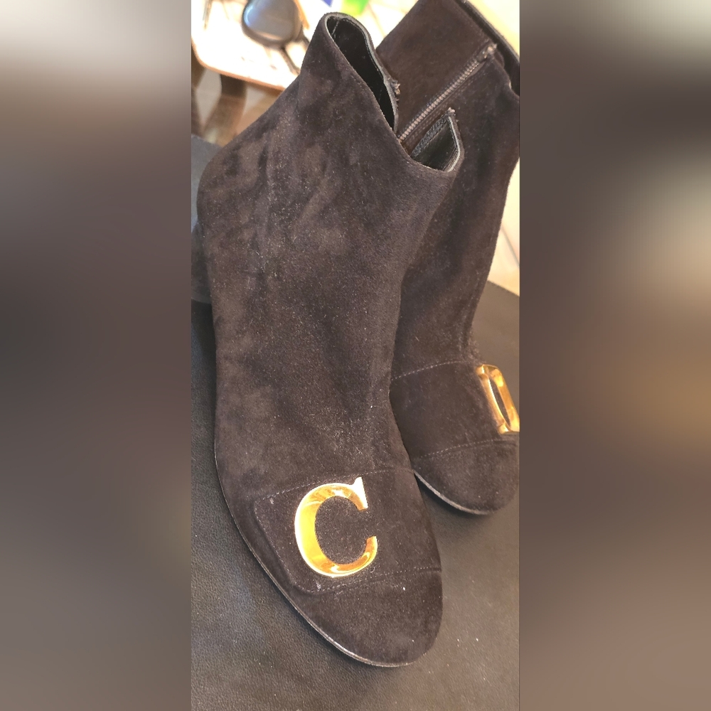 Christian Dior hic Black Ankle Boots with Gold Accent